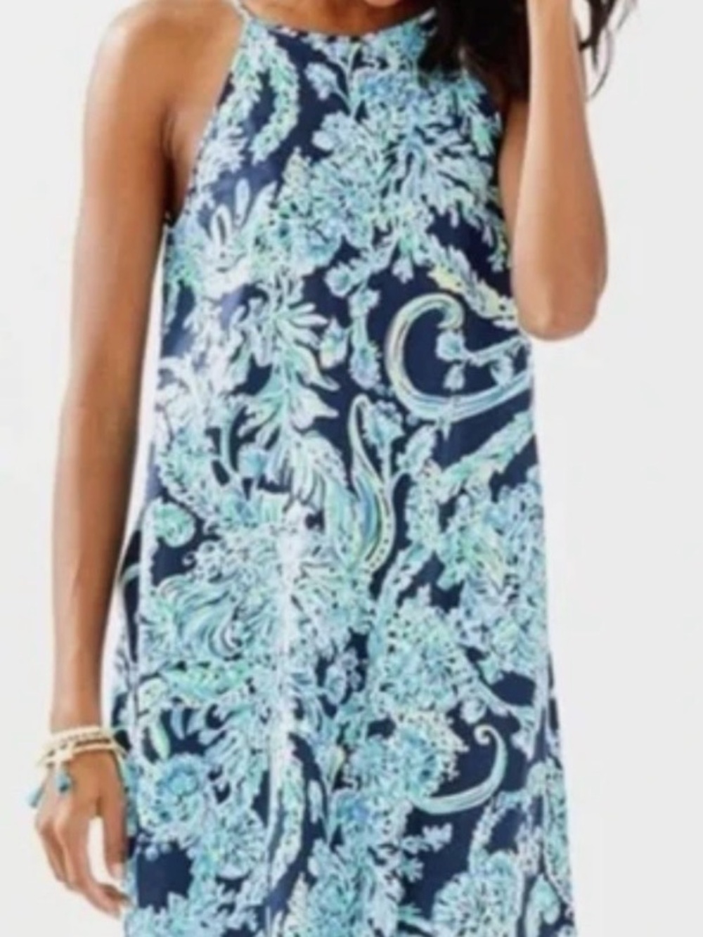 Lilly Pulitzer Navy Paisley Print Mini Dress with Aqua Accents